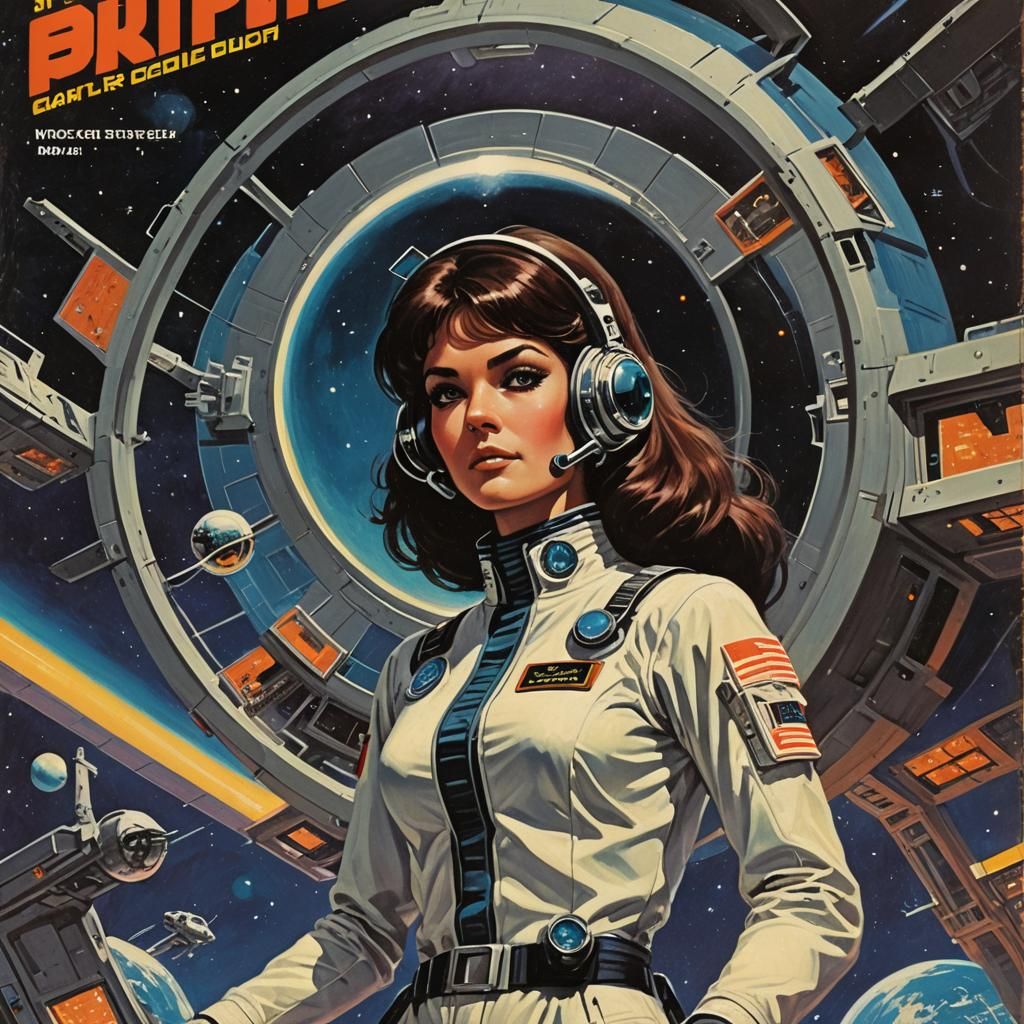Retro Sci-Fi Pulp Cover with Space Station