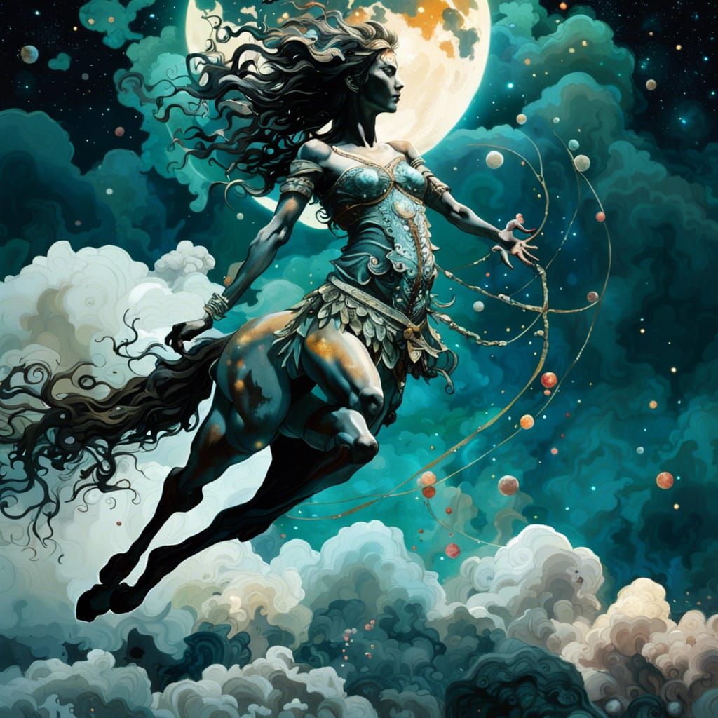 Dreamy Centaur on the Moon: Digital Splash Art