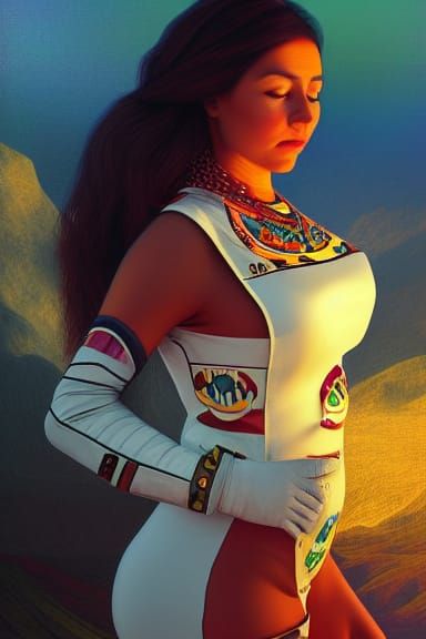 Mexica Lady Astronaut: Art Nouveau Digital Portrait