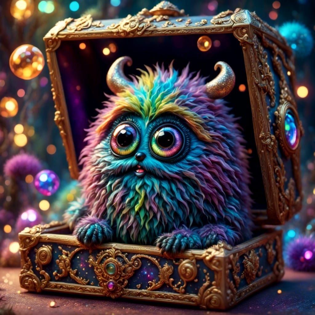 Furry Monster with Googly Eyes in Magic Box