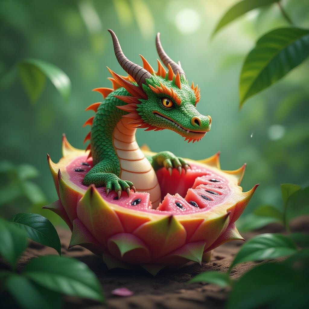 Dragon Emerges from Dragonfruit Shell