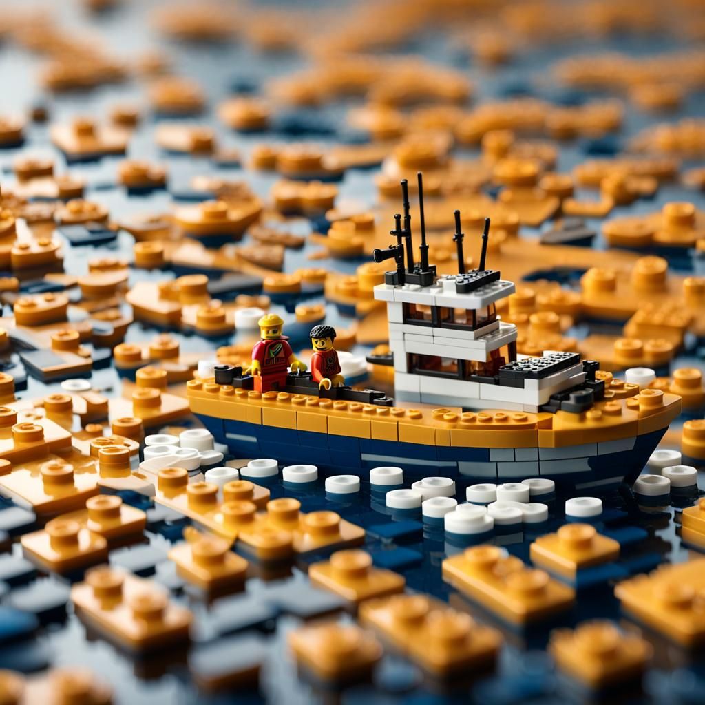 Lego Fishing Boat Floating at Sea