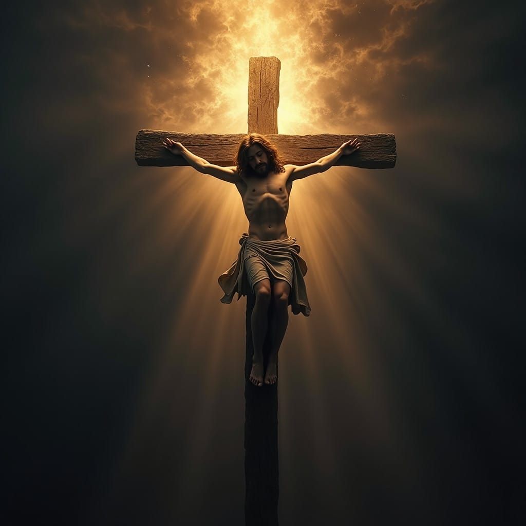 Jesus Christ Surrounded by Divine Light and Intricate Wood G...