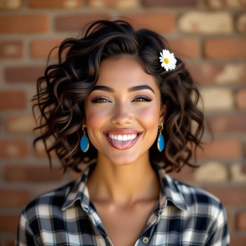 Playful Portrait with Flower Clip in Expressive Style