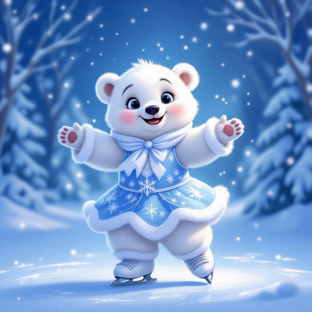 Joyful Polar Bear Performs Ice Skating Routine