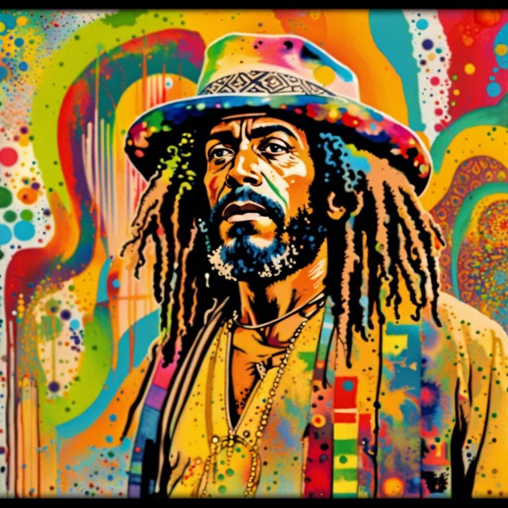 Psychedelic Rastaman Portrait in Expressionist Pop Art
