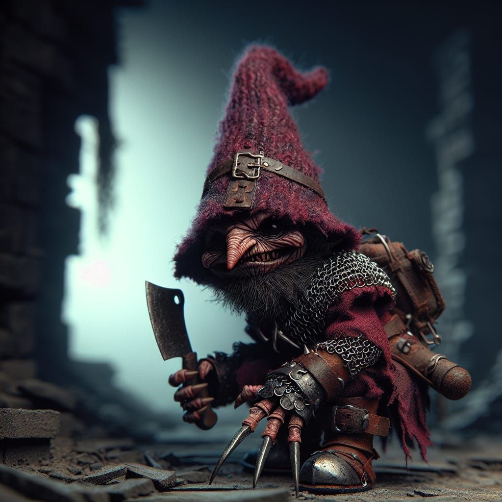 Gritty Dark Fantasy Creature in Ruined Castle