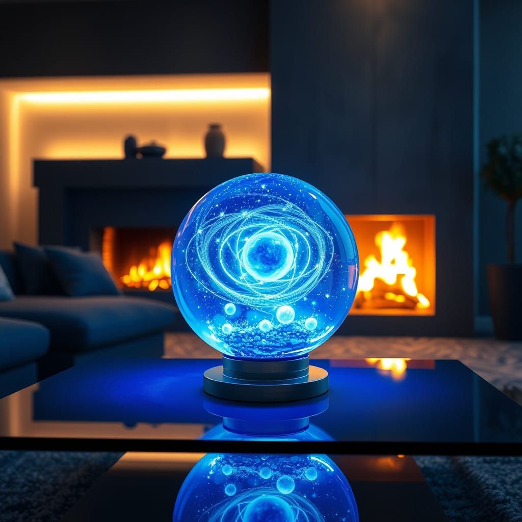 A clear see-through glow in the dark Crystal ball of space a...