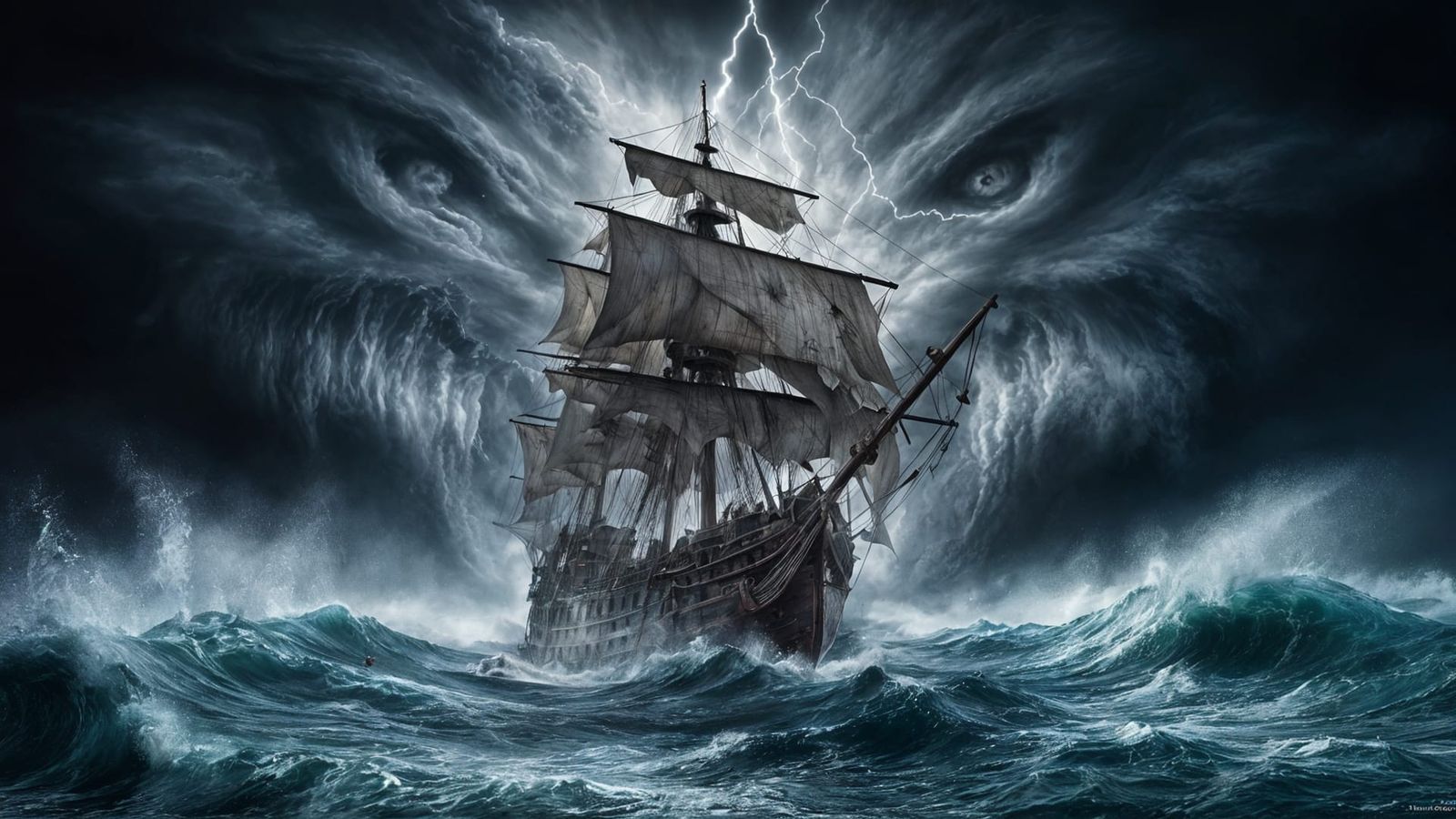 Pirate Ship Battles Fierce Stormy Sea in Dramatic Cyberpunk ...