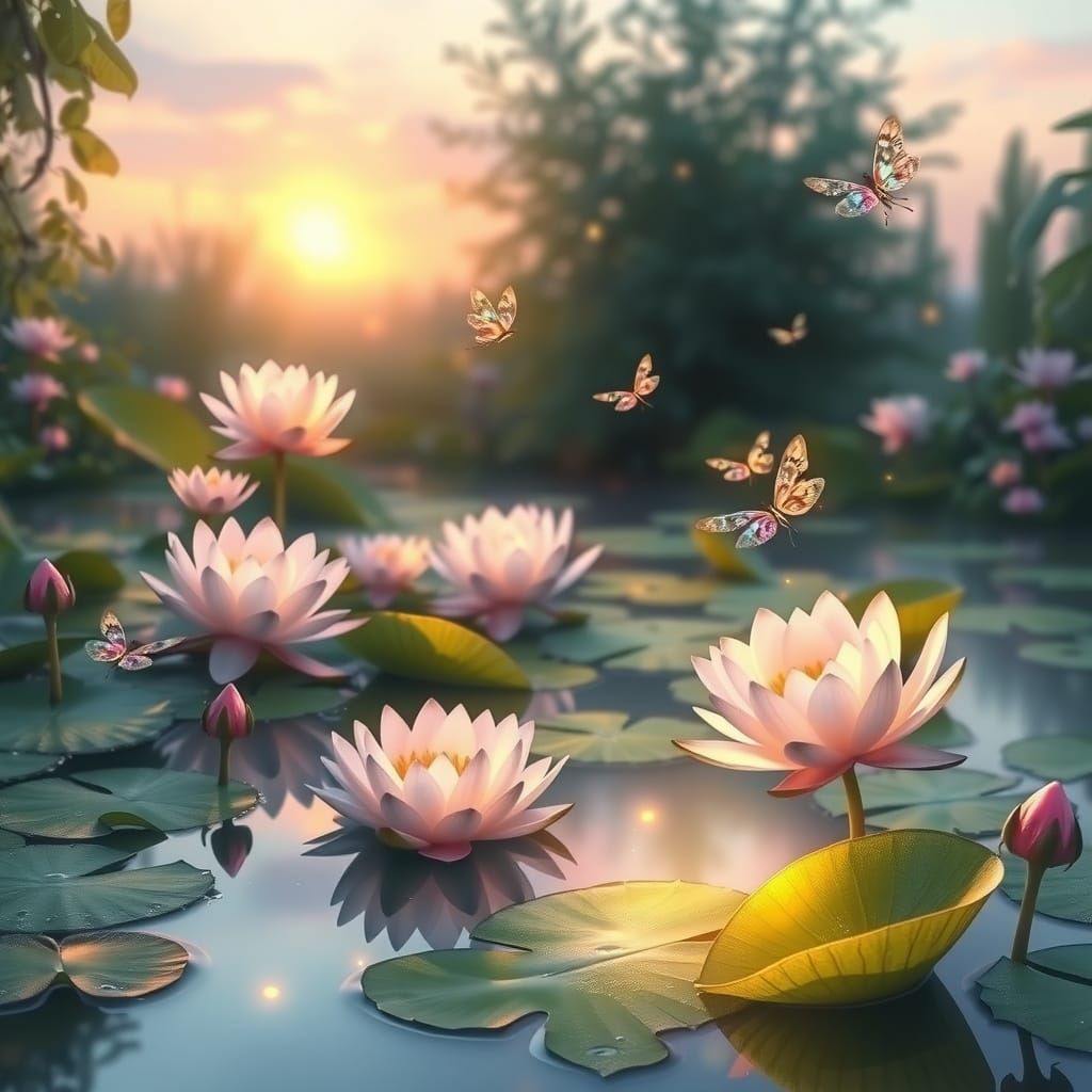 Dreamy Lily Pond in Soft Pastel Light