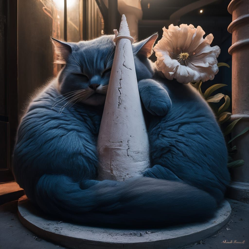 Close-Up Portrait of a Blue Cat Napping