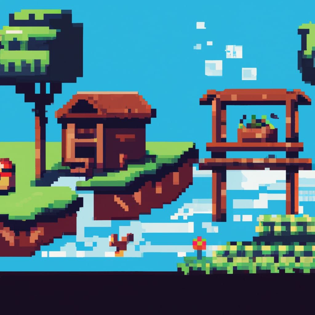 Prairie River in 16-bit Pixel Art Style