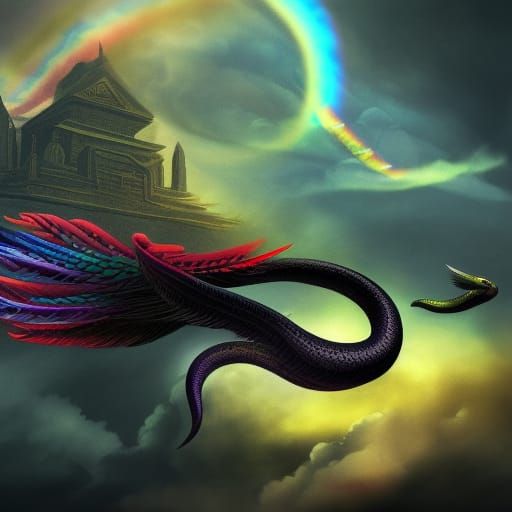 Winged Rainbow Serpent Over Jungle Temple