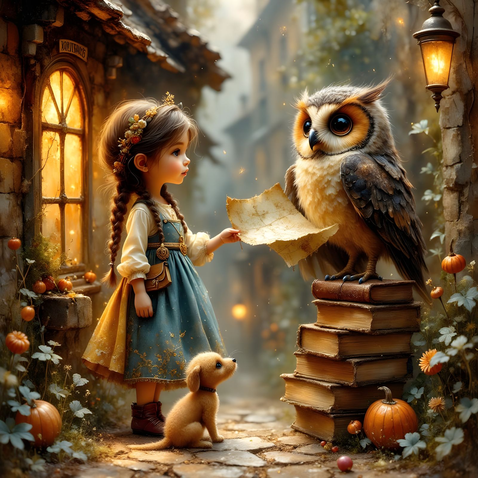 Girl and Owl Professor in Miniature City