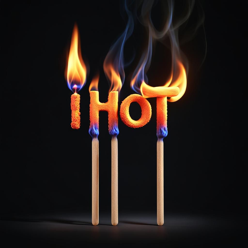 Fiery 3D Render: Lit Match Flame Forms "Hot"