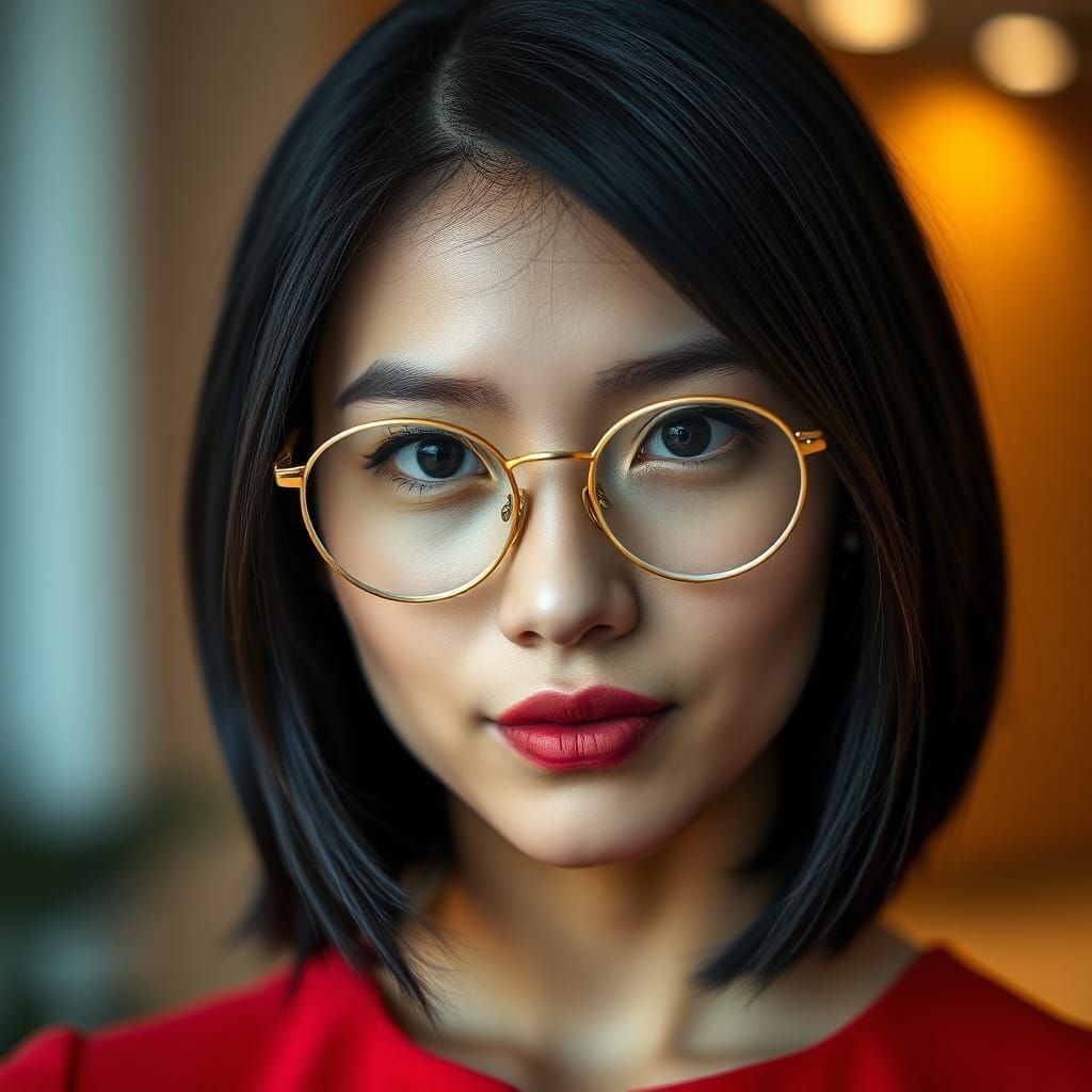 Professional Woman Portrait with Sleek Hair and Red Top