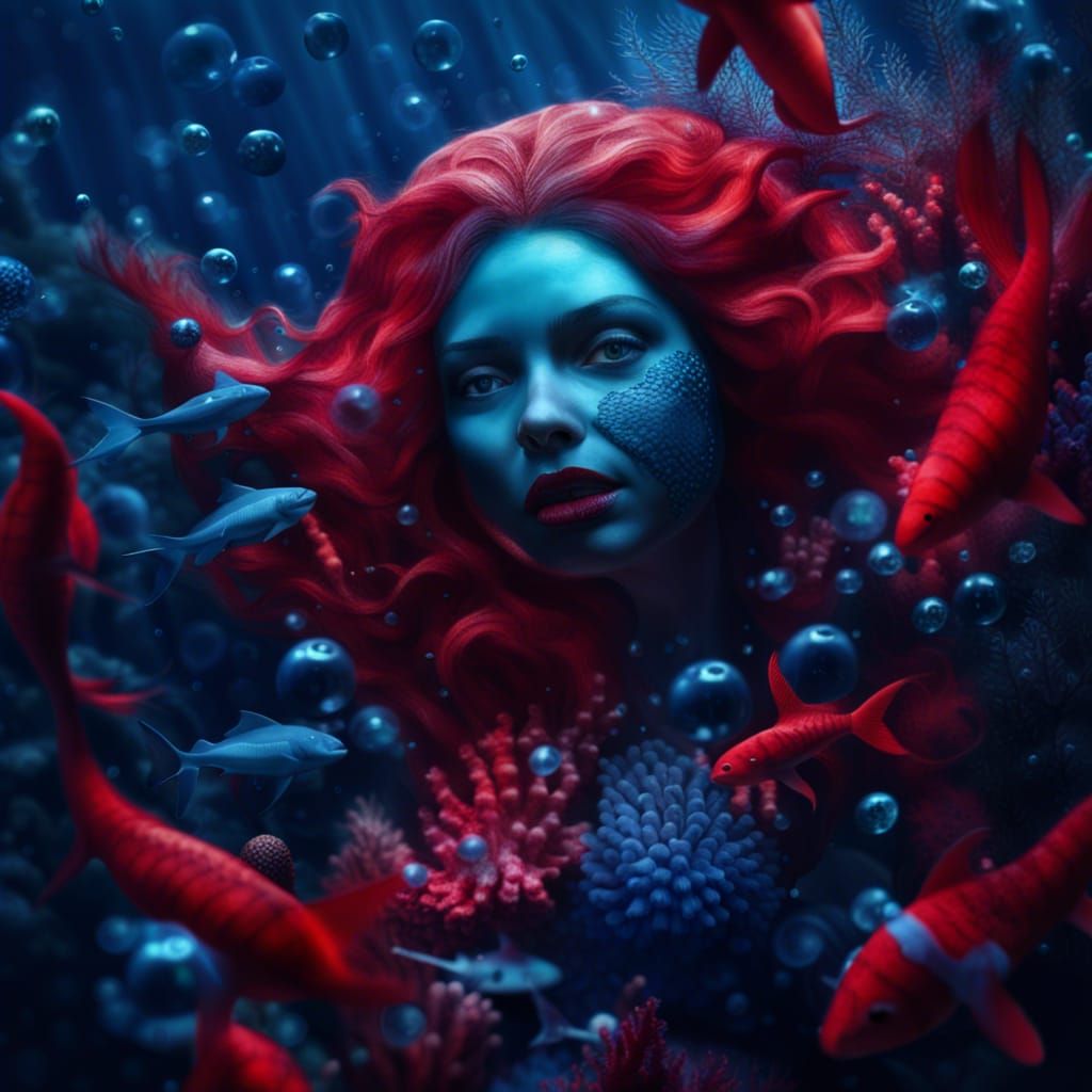 Eerie Mermaid in a Deep Sea Horror Scene
