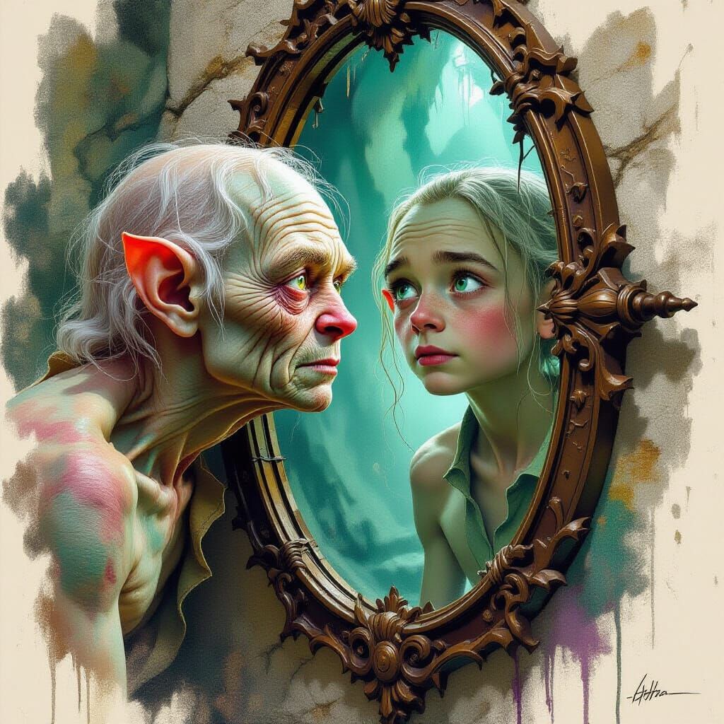 Gollum's Nostalgic Reflection: A Matte Painting
