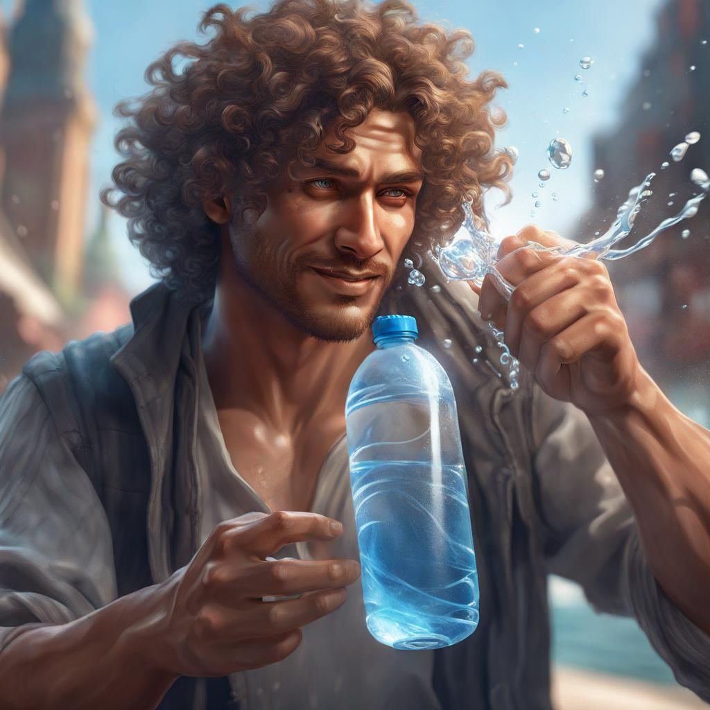 Man with Water Bottle: Hyperdetailed Digital Portrait