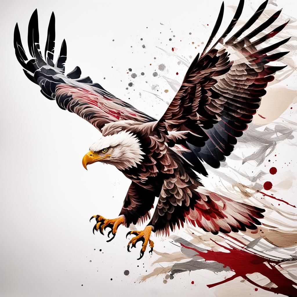 Eagle Made of Newspaper on Ink Canvas