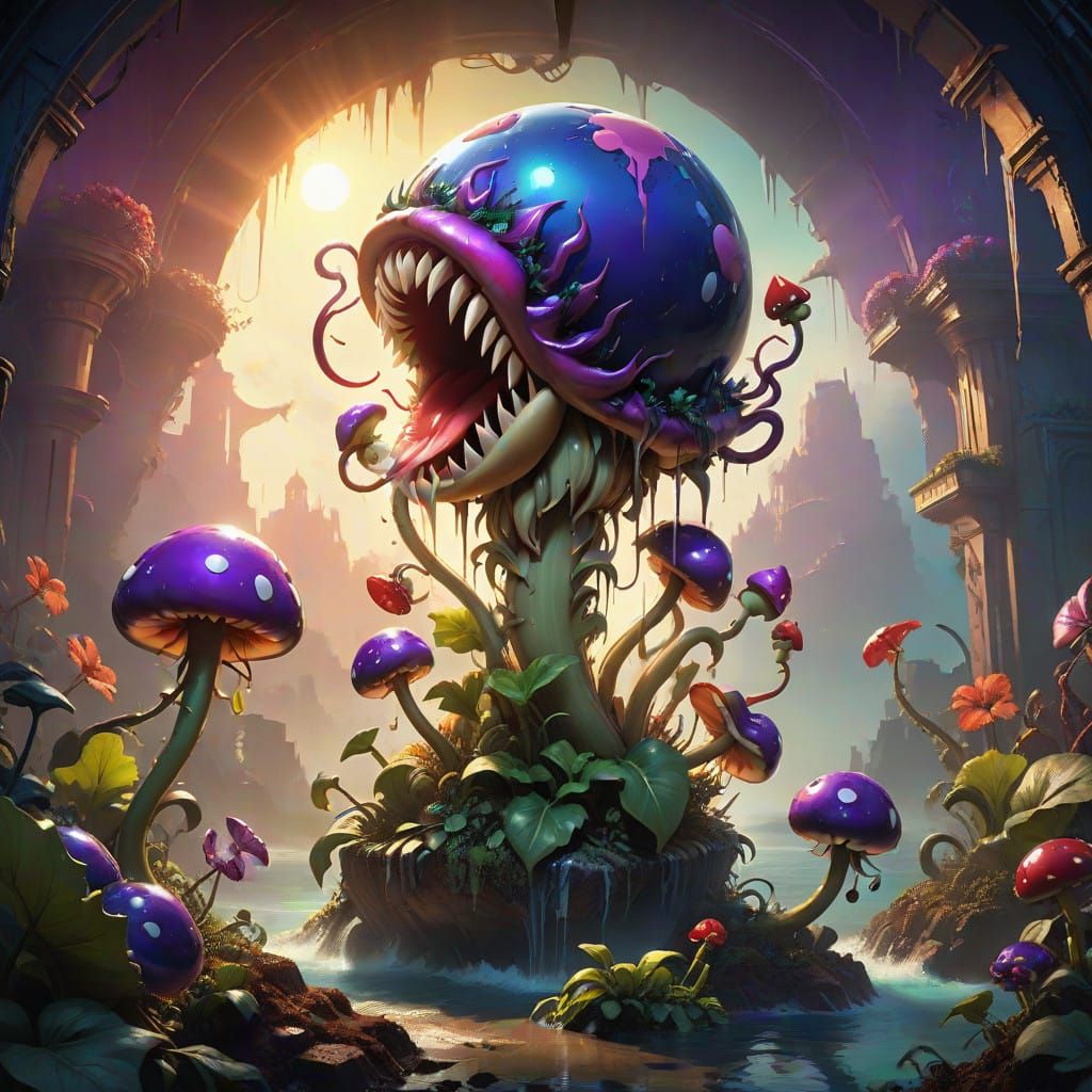 Hyperrealistic Apocalypse: Piranha Plant Devours a World