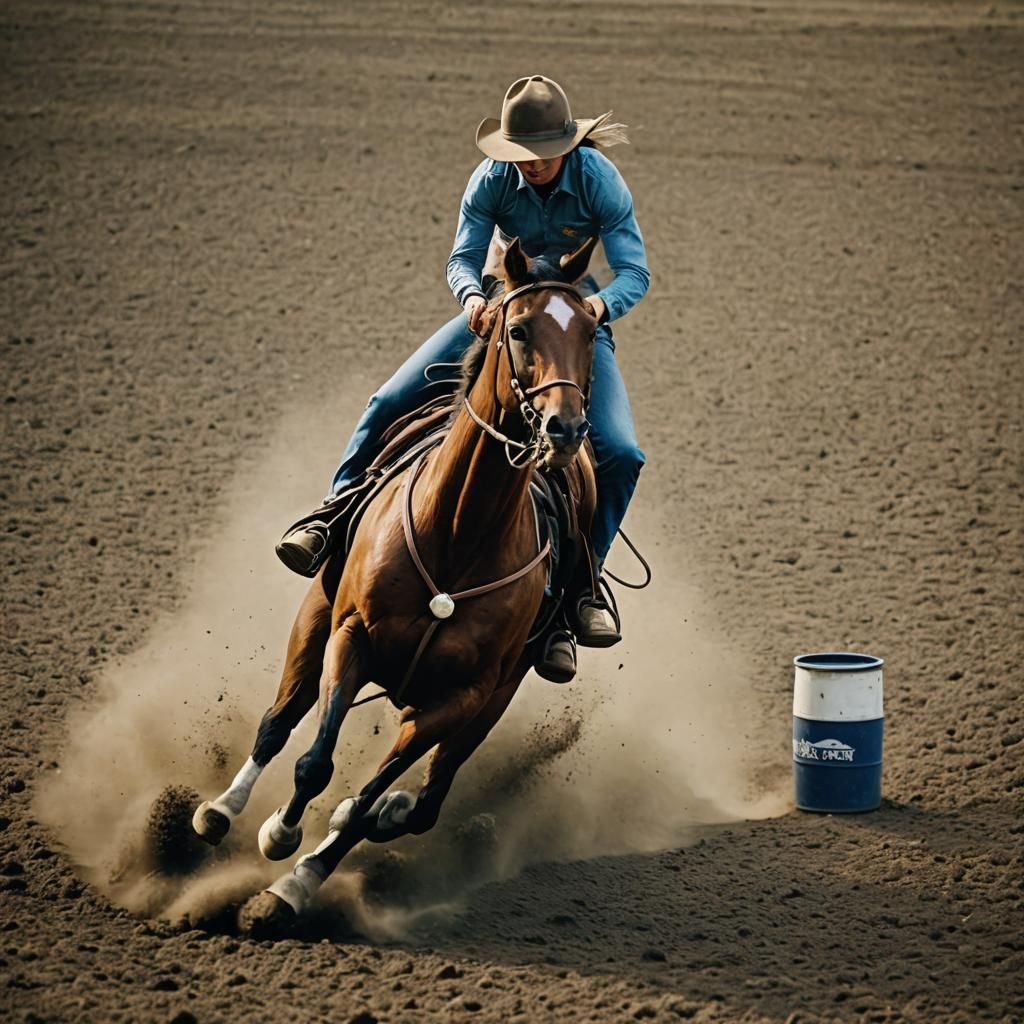 Quarter Horse Barrel Racing: Cinematic Film Still