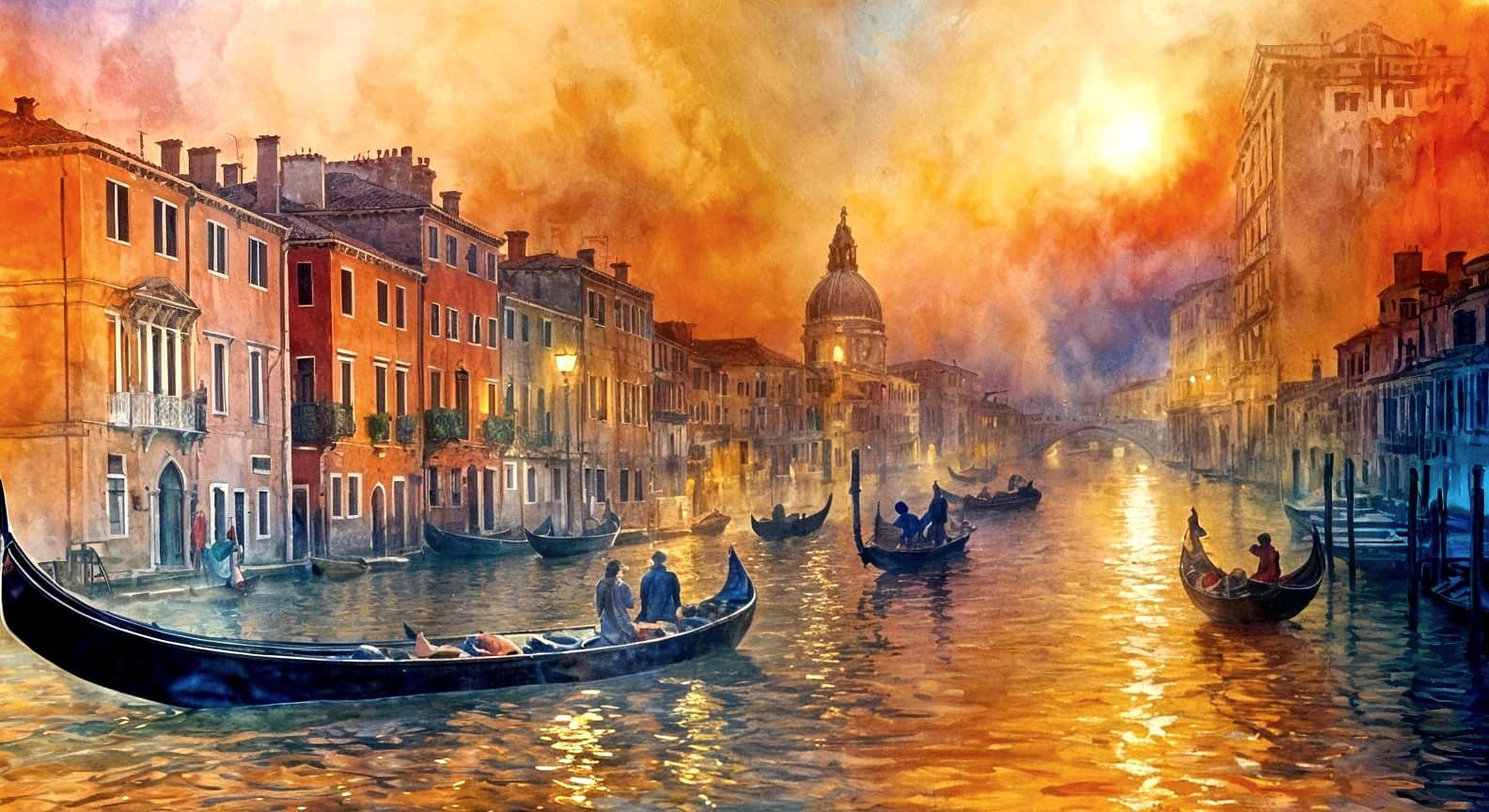 Venice Gondola at Dusk: Impressionist Watercolor Painting