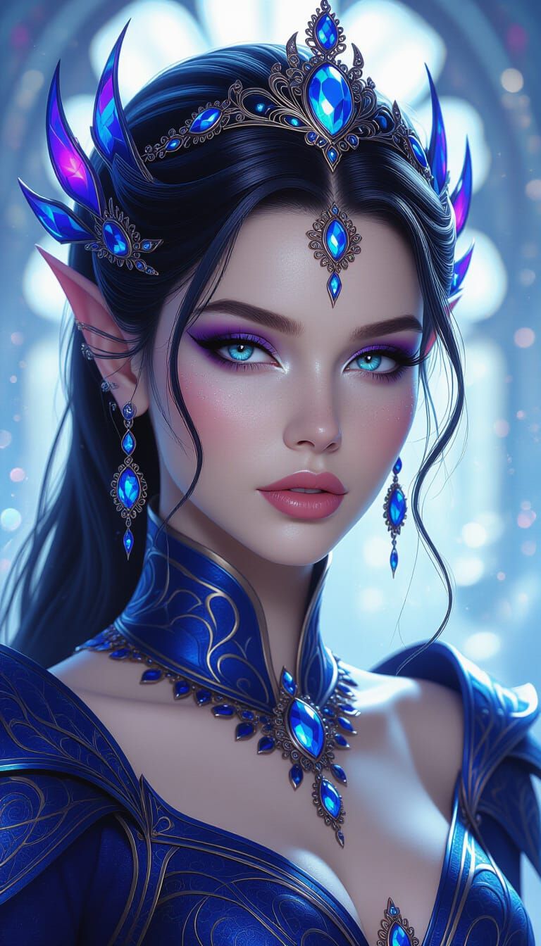 Alien Princess in Cosmic Blues and Purples