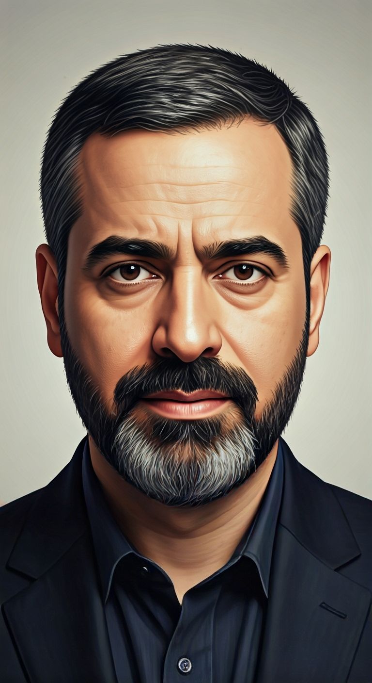Matte Painting of Journalist Mehdi Hasan in Dark Suit