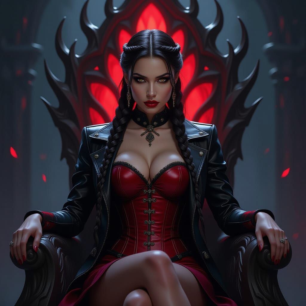 Dark Queen on Throne in Ominous Setting