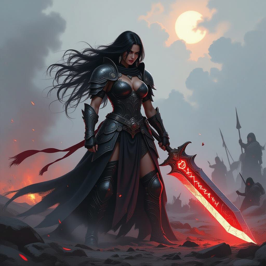 Fierce Warrior on Battlefield in Fantasy Art Style