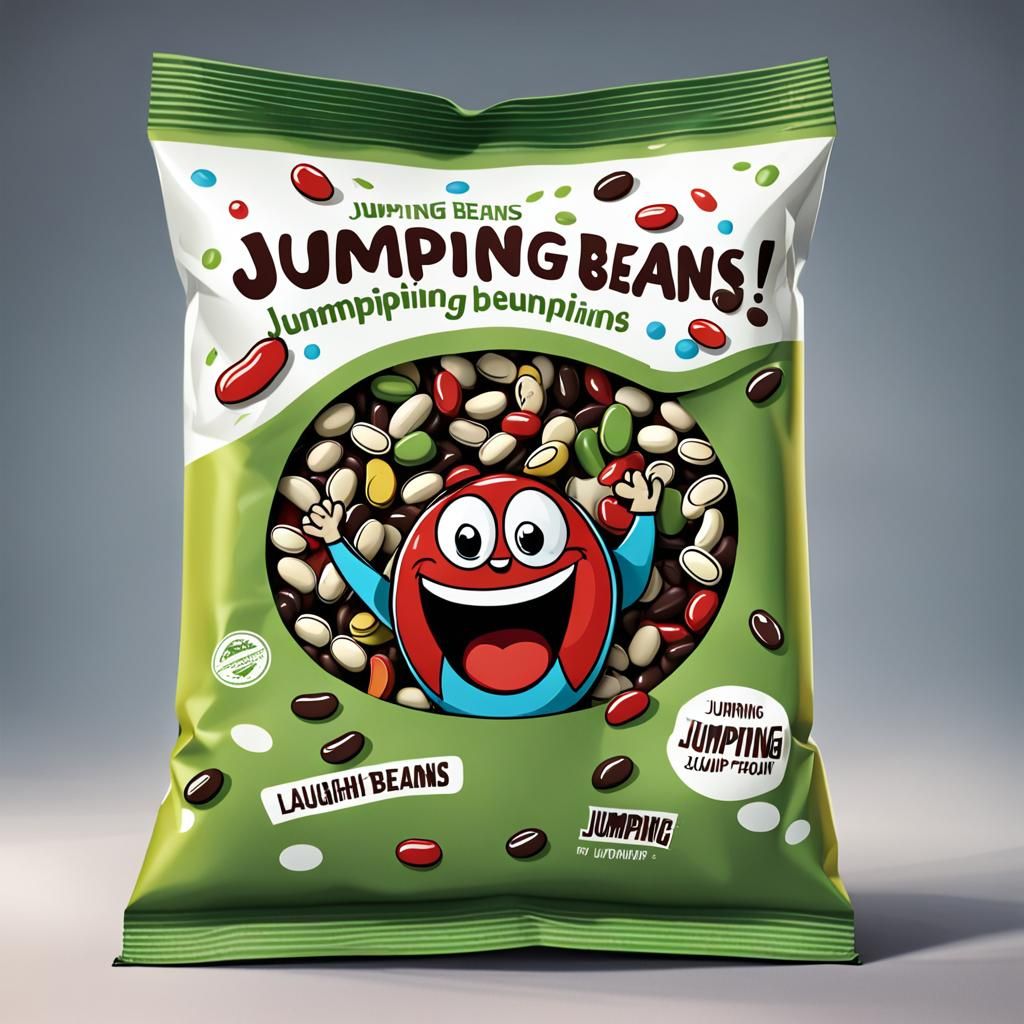 Cartoon Jumping Beans Having Fun on Trampoline