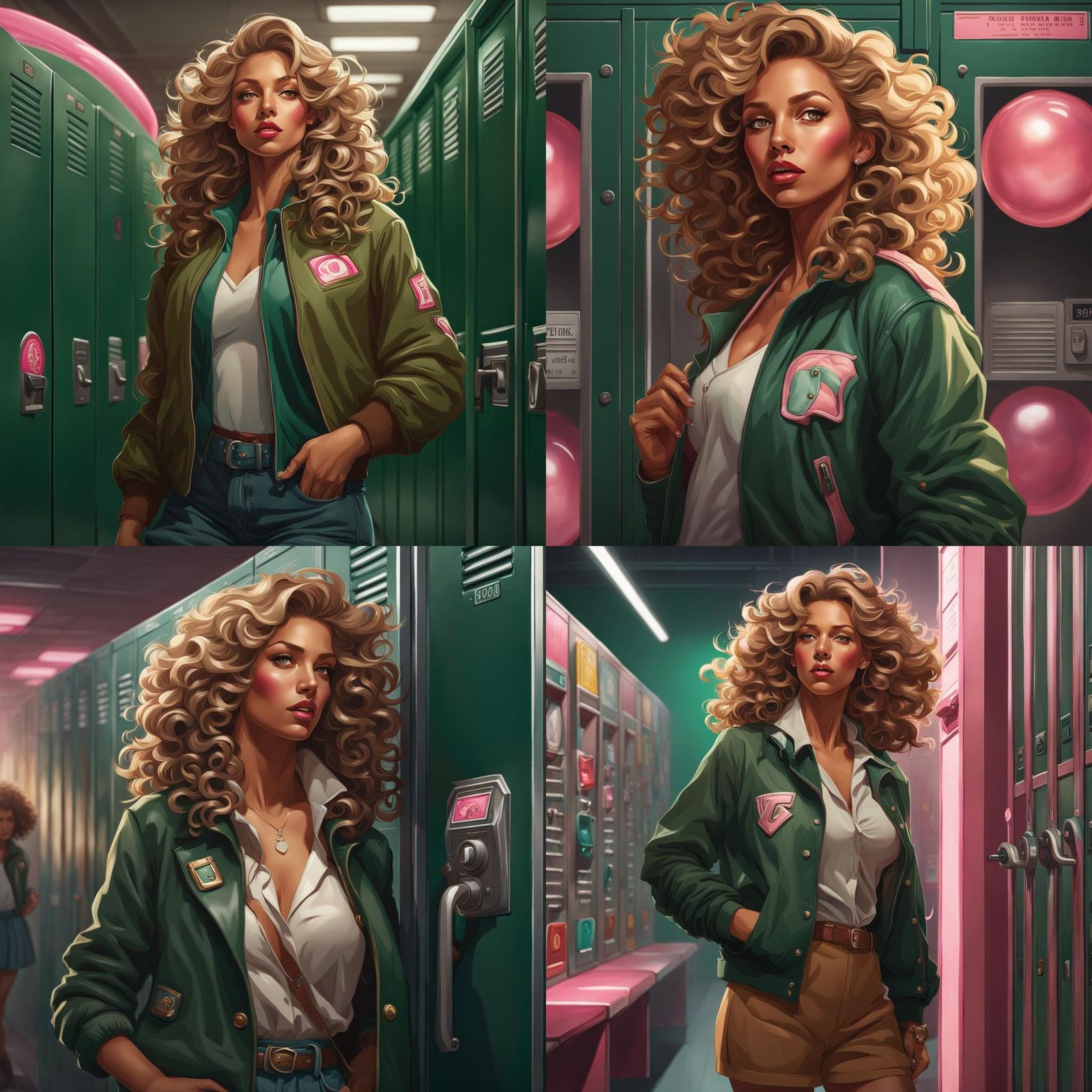 Stylish Woman Blowing Gum in School, Digital Art