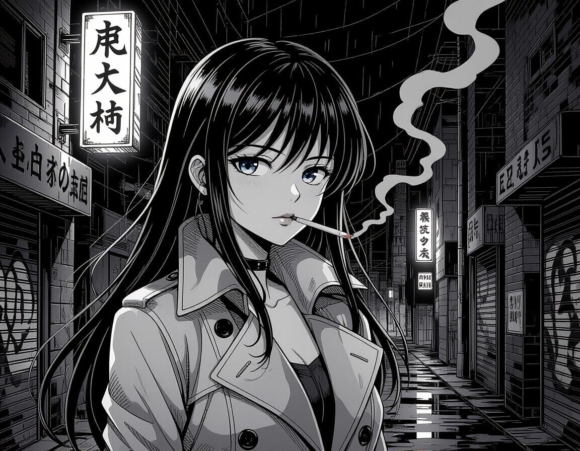 Anime Waifu in Neon-Lit Urban Decay