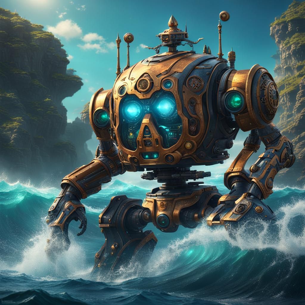 Fantastic Robot in Exquisite Ocean: Detailed Matte Painting
