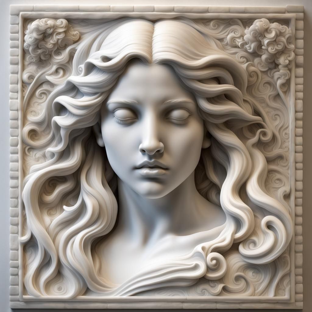 Marble Relief Sculpture of a Weeping Beauty