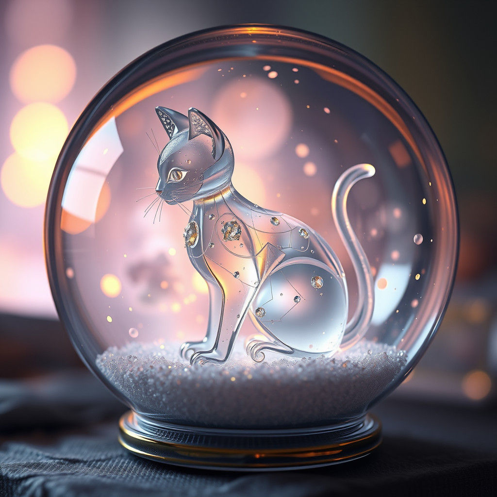 Dreamy Glass Cat Sculpture in Snowglobe