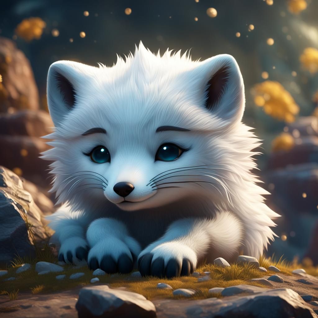 Sleeping Arctic Fox Pup in Detailed Digital Painting