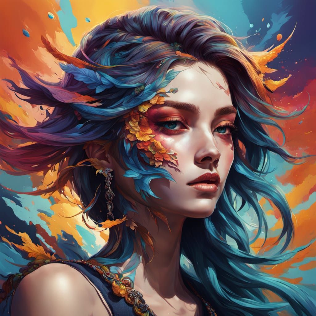 Fantasy Fashion Portrait in Splash Art Style