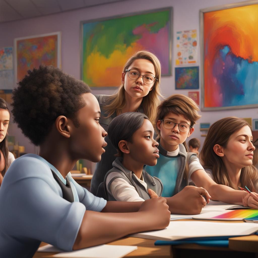 Modern Classroom with Teacher and Students: Hyperrealistic S...