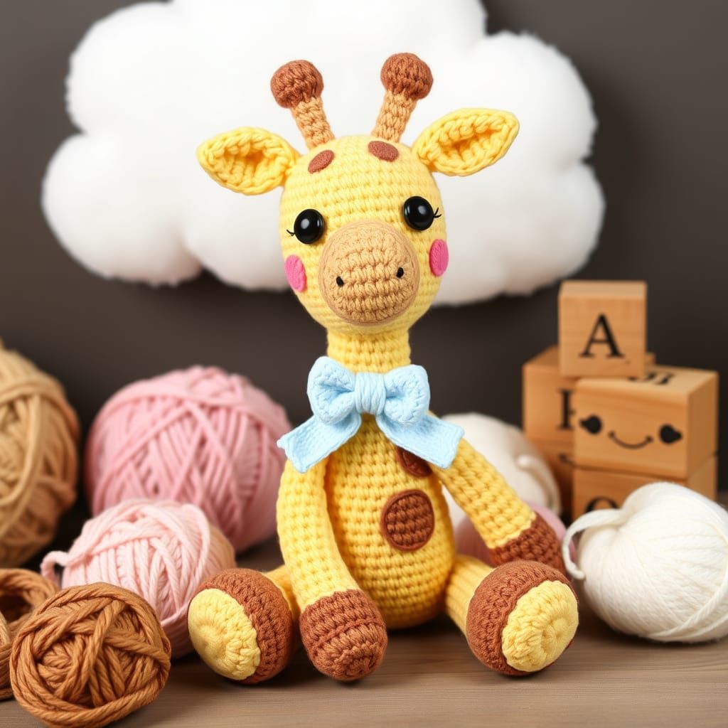 Crocheted Giraffe Amigurumi Toy in Kawaii Style