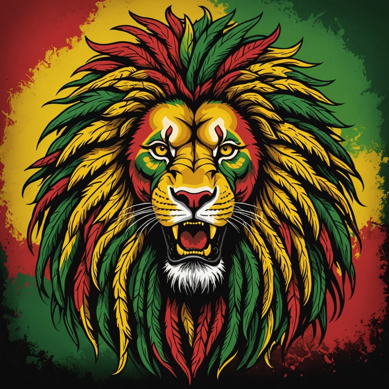 Reggae Lion with Dreadlocks and African Colors