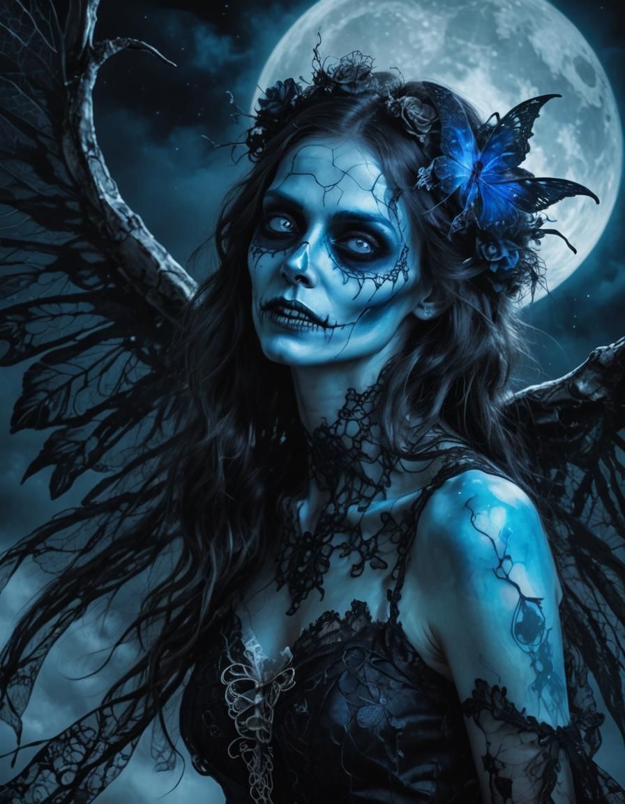 Hyperrealistic Undead Fairy Double Exposure Portrait