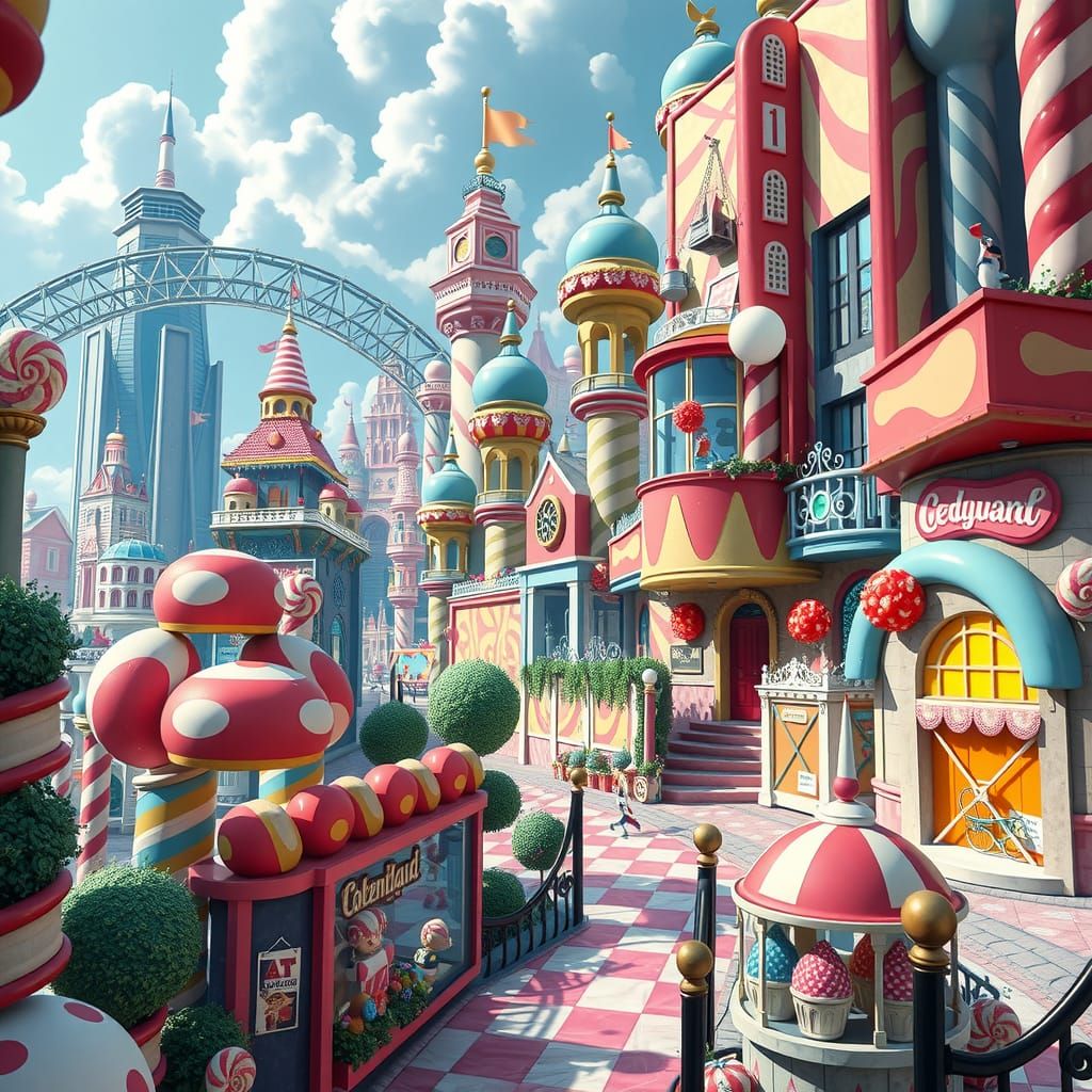 Candy Metropolis in Hyperrealistic Digital Illustration Styl...