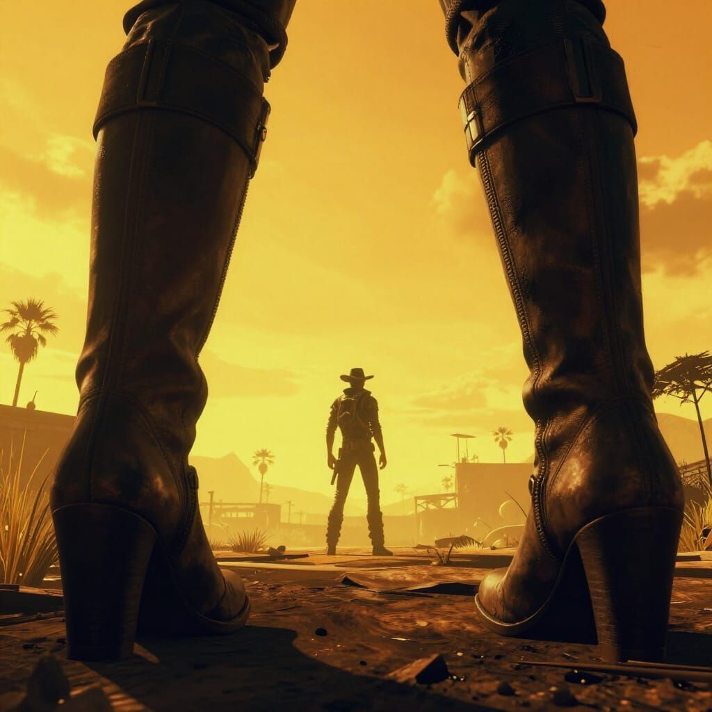 Cowboy's Boots Tower Over Texas Sky