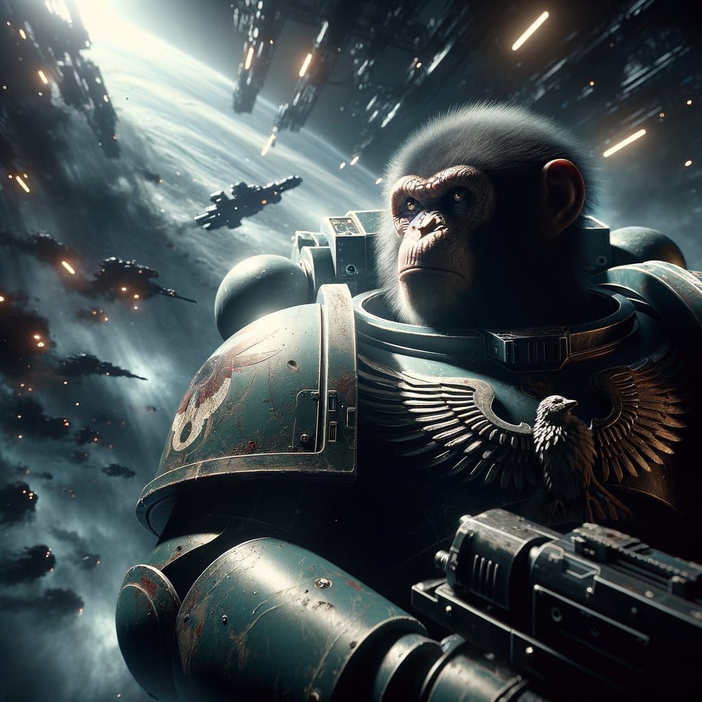 Ape Space Marine in Grim Dark Sci-Fi Universe
