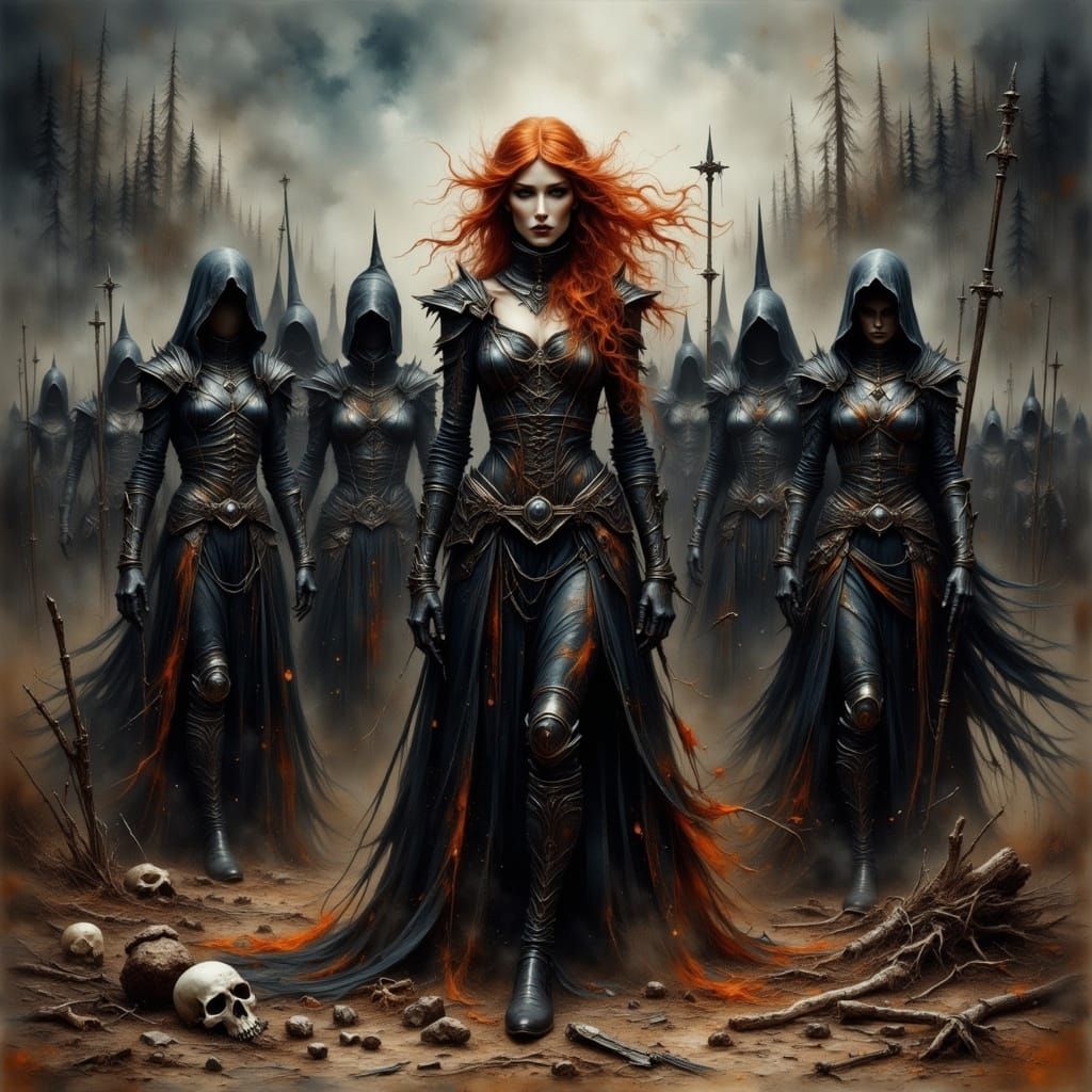 Lilith and Witches Conjure Dead, in Art Nouveau Punk