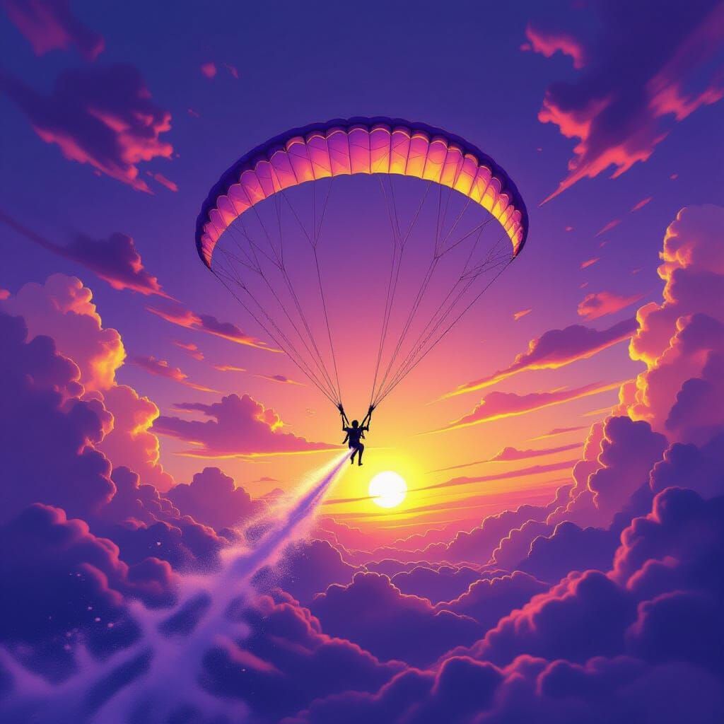 Parasailing at Sunset in Dark Fantasy Style