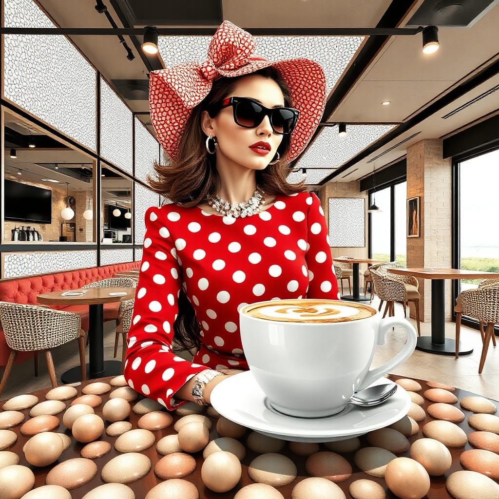 Polka Dot Cafe Fashionista in 3D Vector Art