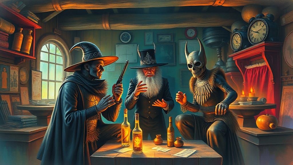 Fantasy Gothic Rock Sci-Fi Scene in Watercolor